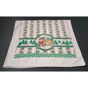 Vintage Bathworks Baby Deer Fawn Mistle Toe White Christmas Bath Towel